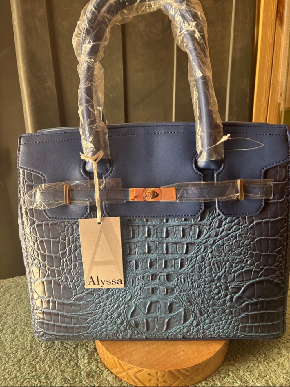 Navy Croc-Embossed Tote Bag